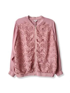 Women Pink Lace Bomber Jacket 1X Cottage Romantic Delicate Coquette Feminine